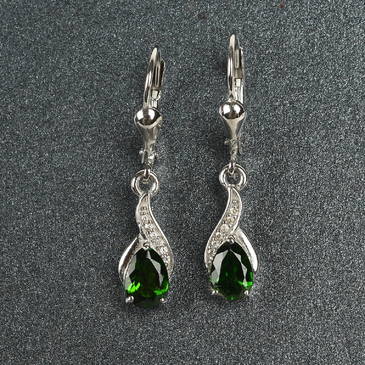 natürlicher Chromdiopside und Zirkon Ohrringe 925 Silber platiniert ca. 1,31 ct