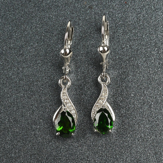 natürlicher Chromdiopside und Zirkon Ohrringe 925 Silber platiniert ca. 1,31 ct