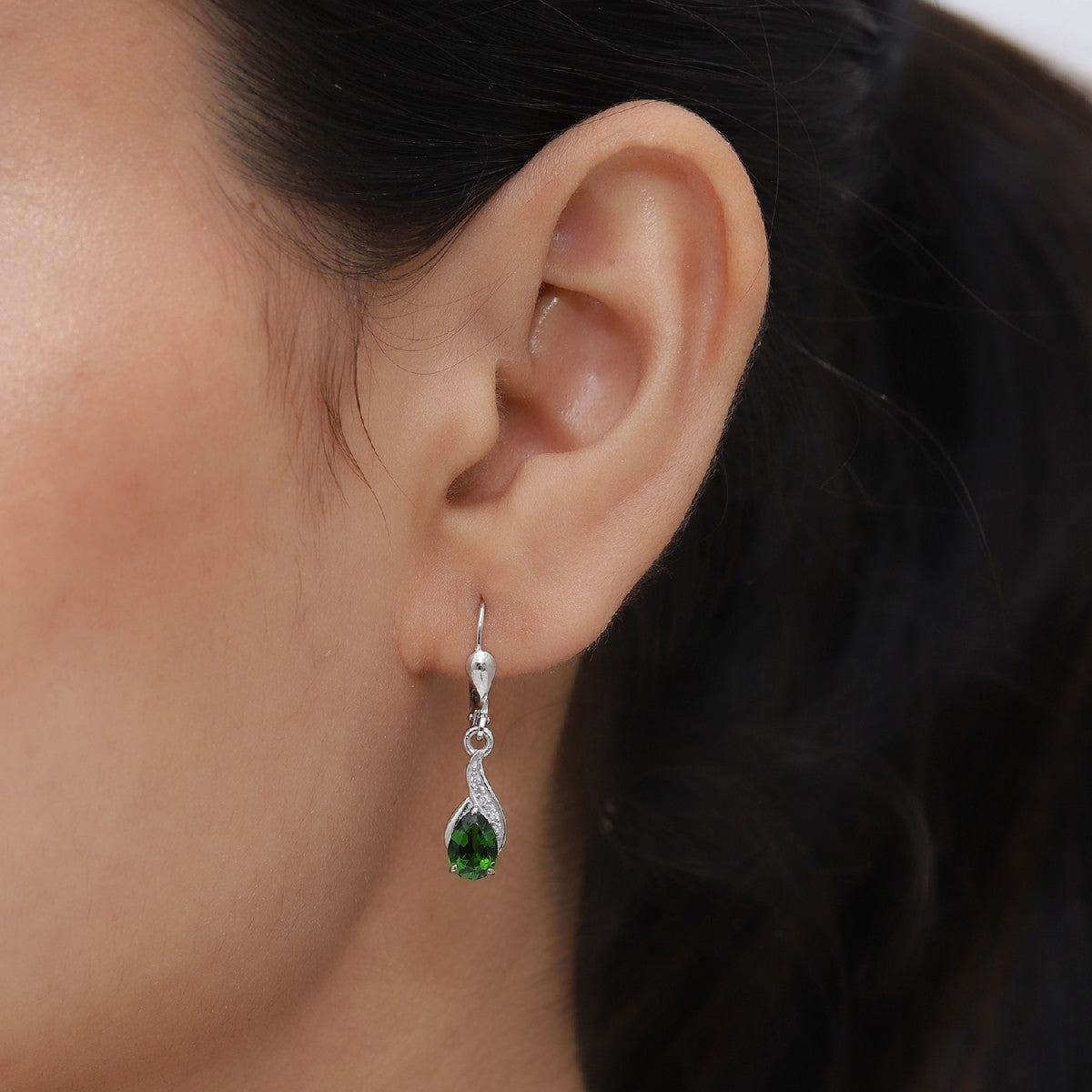 natürlicher Chromdiopside und Zirkon Ohrringe 925 Silber platiniert ca. 1,31 ct