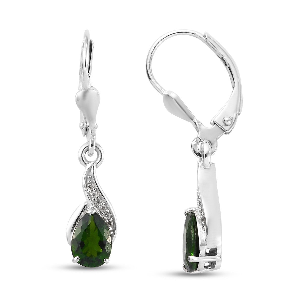 natürlicher Chromdiopside und Zirkon Ohrringe 925 Silber platiniert ca. 1,31 ct