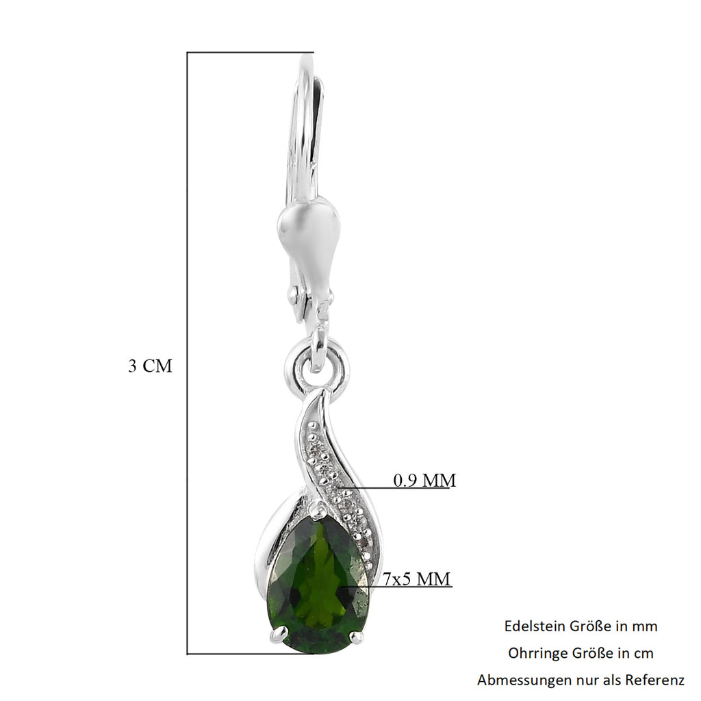 natürlicher Chromdiopside und Zirkon Ohrringe 925 Silber platiniert ca. 1,31 ct