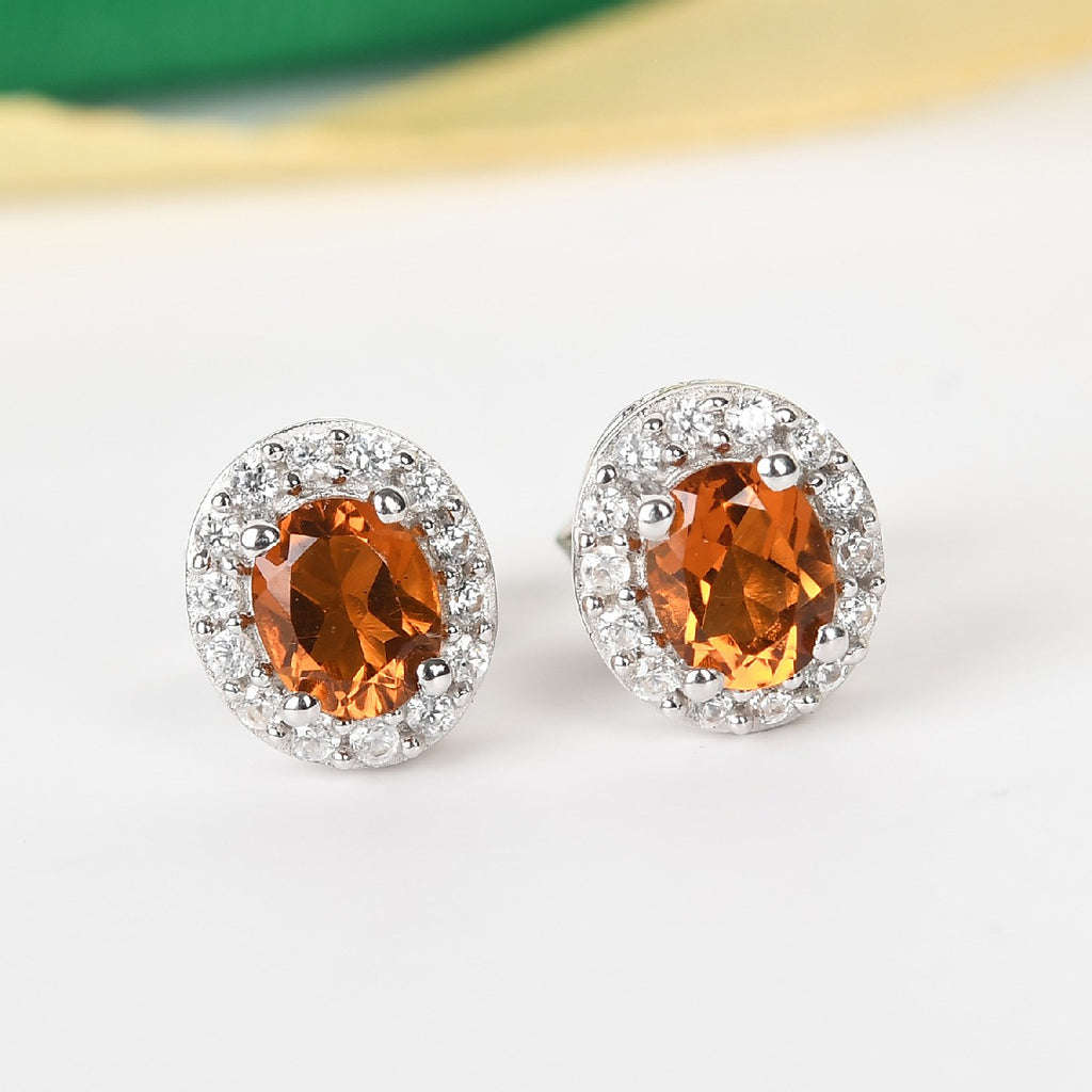 Madira Citrin und Zirkon Ohrstecker 925 Silber platiniert 0,85 Ct
