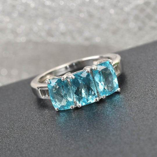 Blauer Apatit und Zirkon-Ring, 925 Silber platiniert ca. 2,18 ct