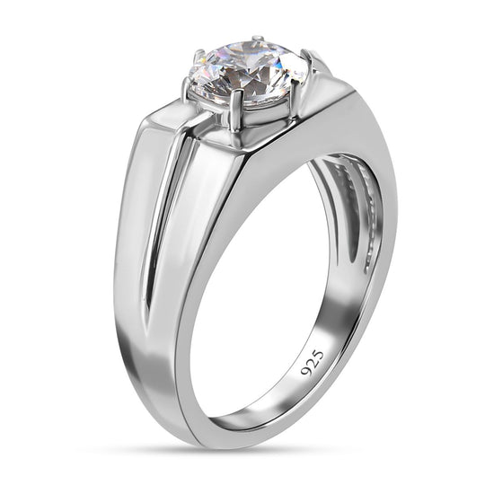 LUSTRO STELLA Hergestellt mit Feinster ZIRKONIA Herren Ring 925 Silber platiniert