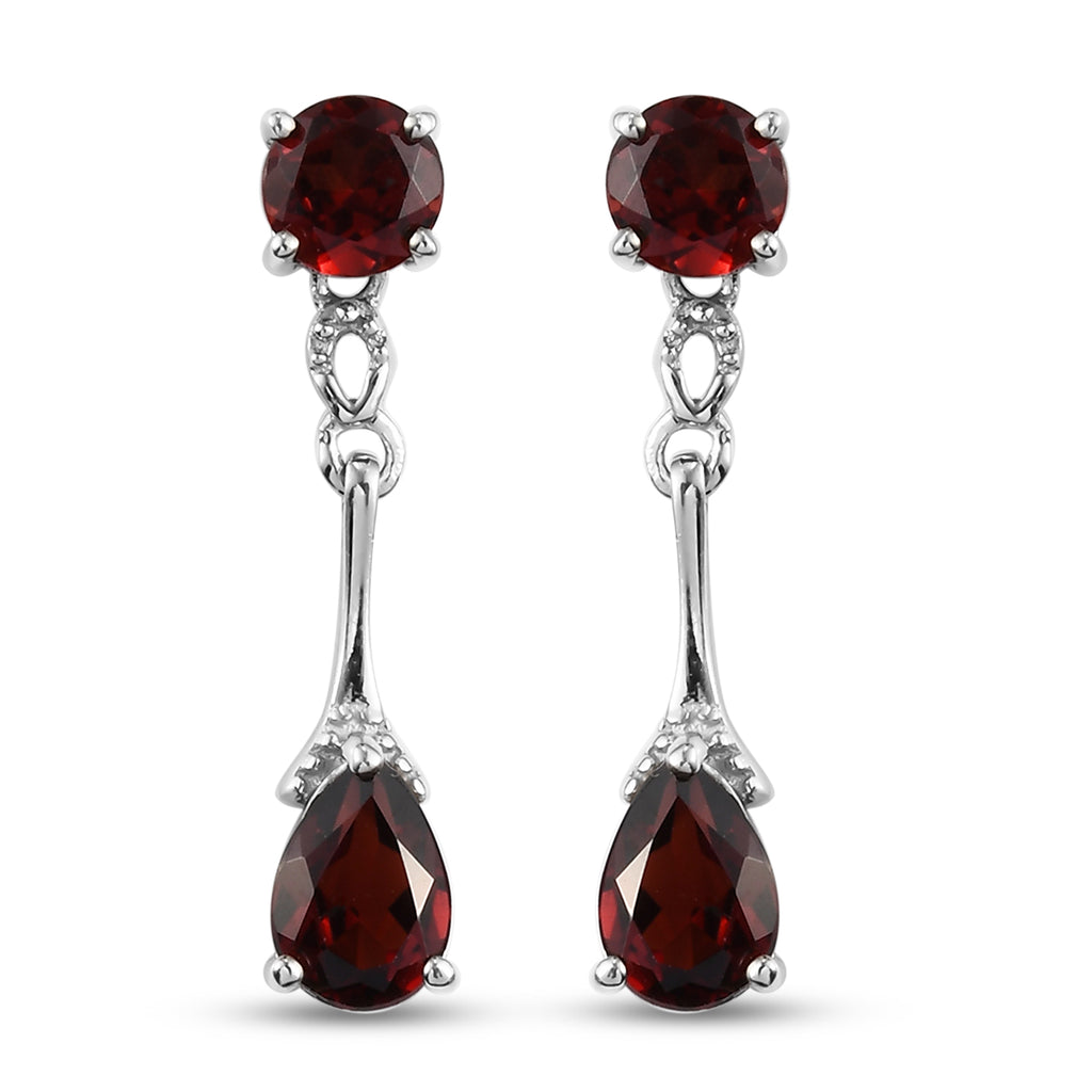 Roter Granat Tropfen Ohrringe 925 Silber platiniert ca. 2,99 ct