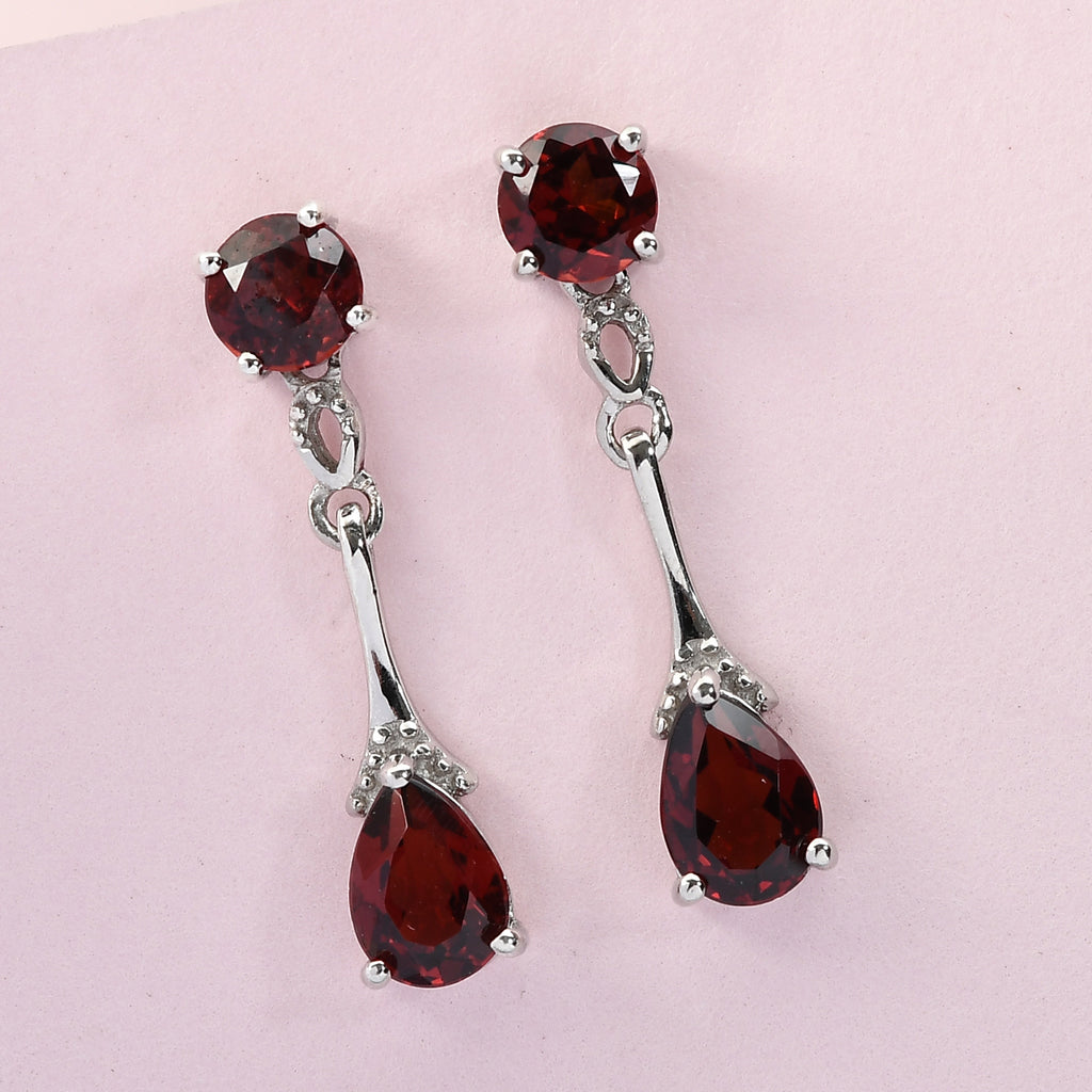 Roter Granat Tropfen Ohrringe 925 Silber platiniert ca. 2,99 ct