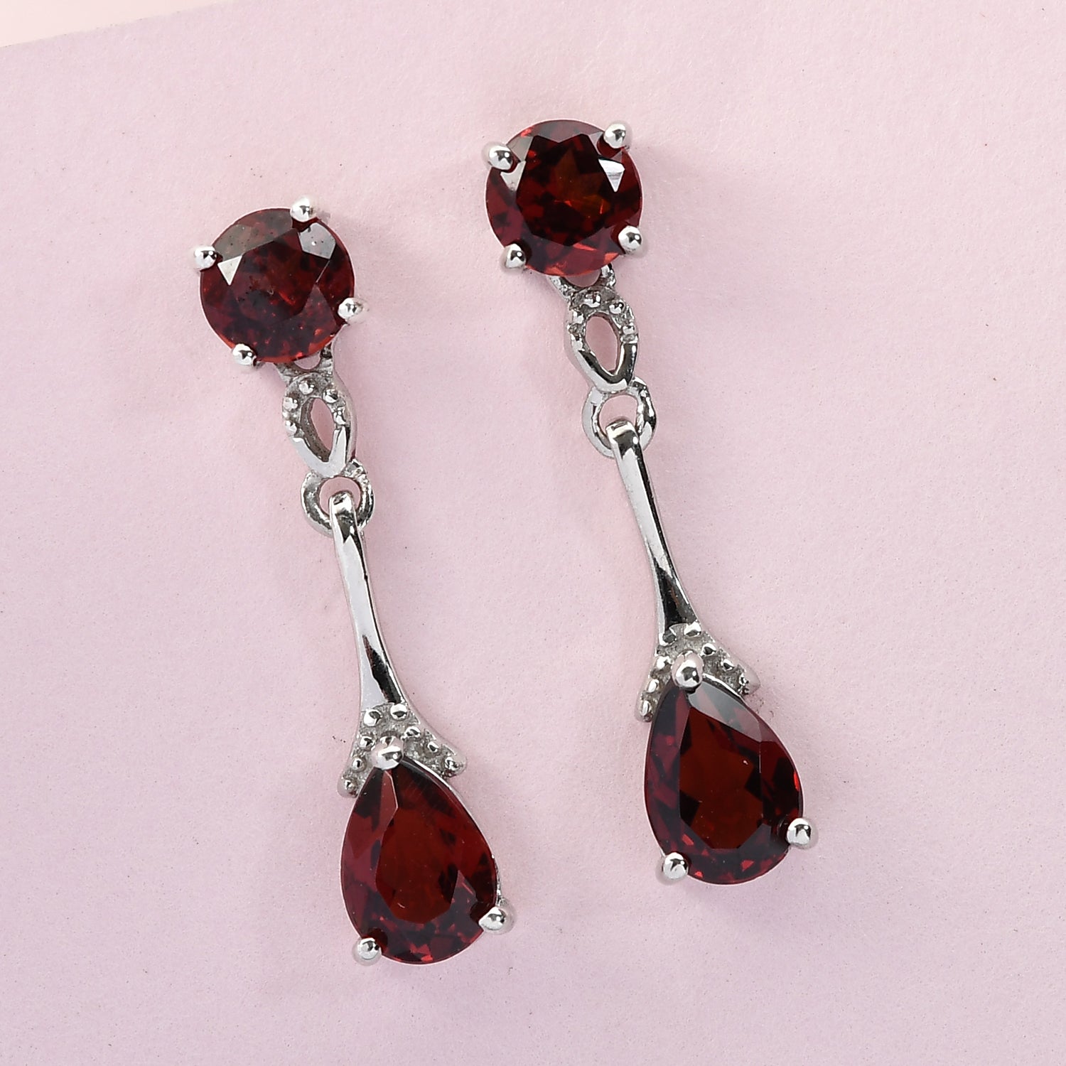 Roter Granat Tropfen Ohrringe 925 Silber platiniert ca. 2,99 ct