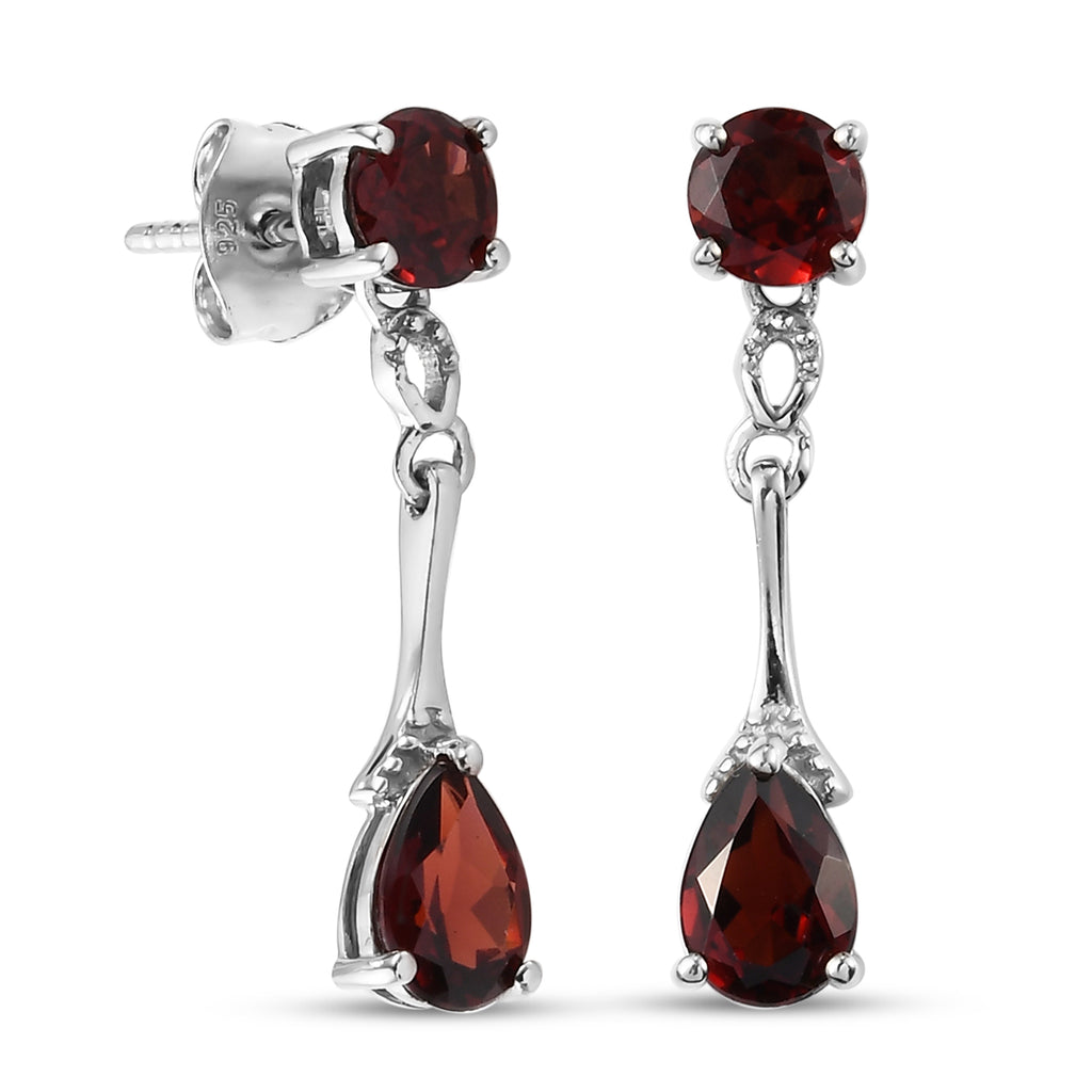 Roter Granat Tropfen Ohrringe 925 Silber platiniert ca. 2,99 ct