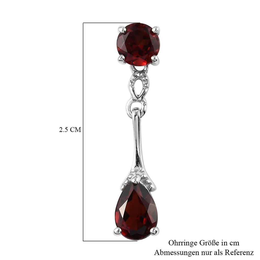 Roter Granat Tropfen Ohrringe 925 Silber platiniert ca. 2,99 ct