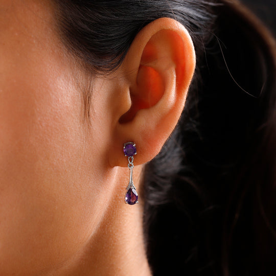 Afrikanisch Amethyst Ohrringe 925 Silber platiniert ca. 2,11 ct