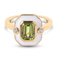 Peridot und Zirkon emaillierter Solitär Ring 925 Silber 585 Vergoldet