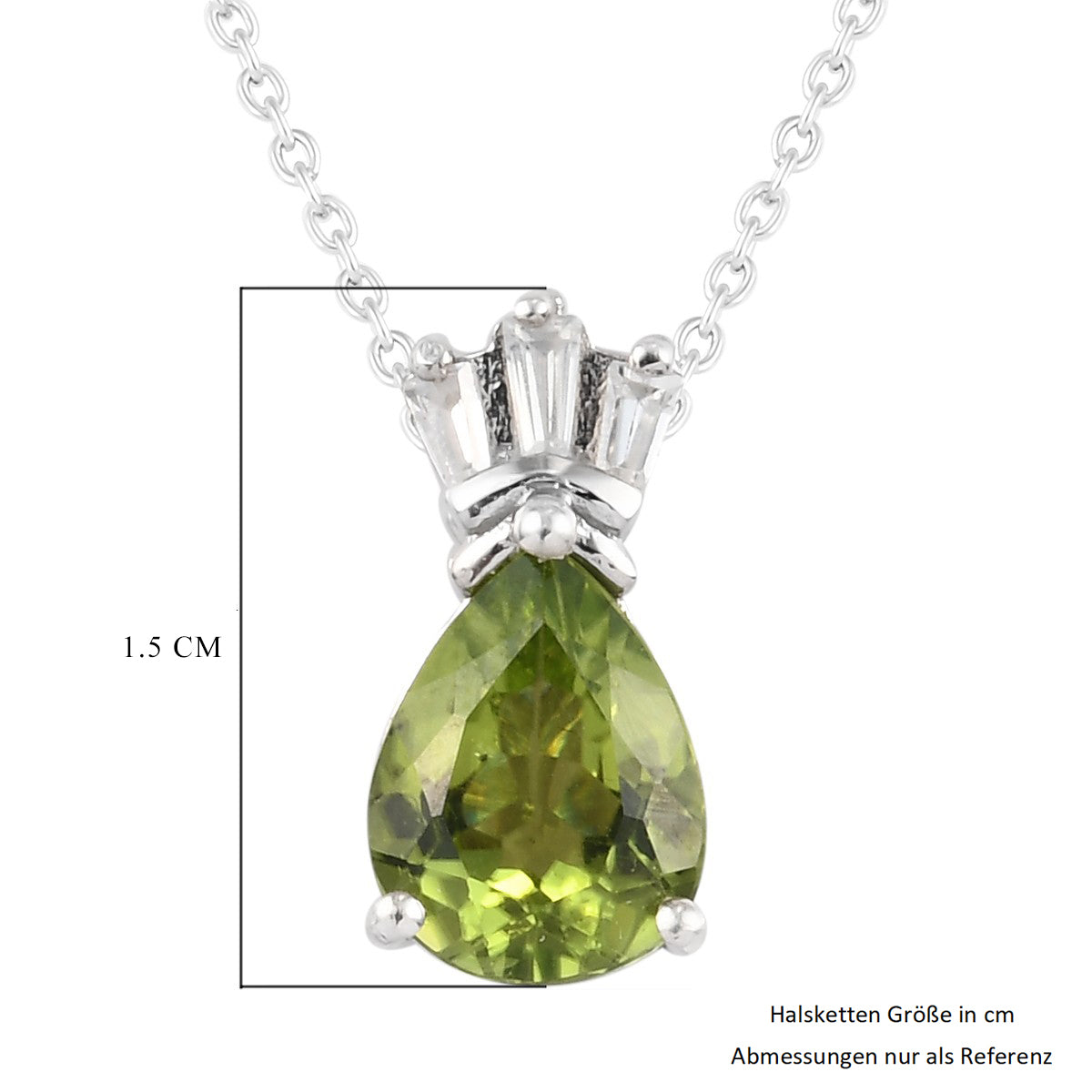 Peridot und Zirkon Anhänger mit Kette 50 cm 925 Silber platiniert ca. 1,57 ct