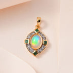 Natürlicher, äthiopischer Opal, Smaragd und Zirkon-Anhänger, 925 Silber Vermeil ca. 1.60 ct