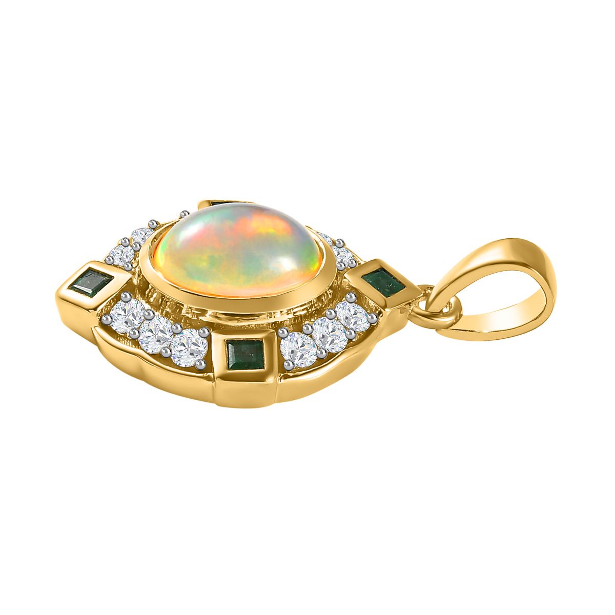 Natürlicher, äthiopischer Opal, Smaragd und Zirkon-Anhänger, 925 Silber Vermeil ca. 1.60 ct