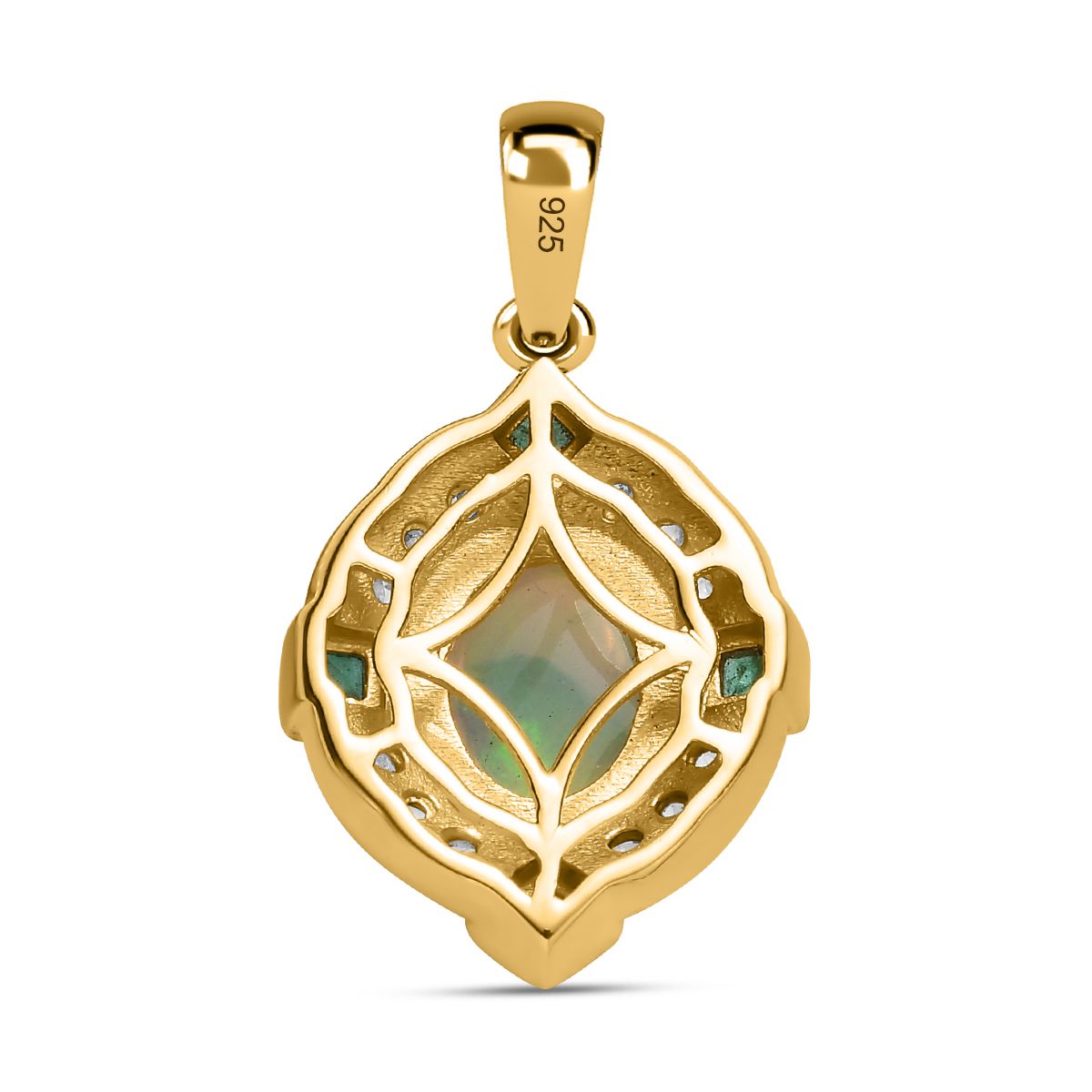 Natürlicher, äthiopischer Opal, Smaragd und Zirkon-Anhänger, 925 Silber Vermeil ca. 1.60 ct