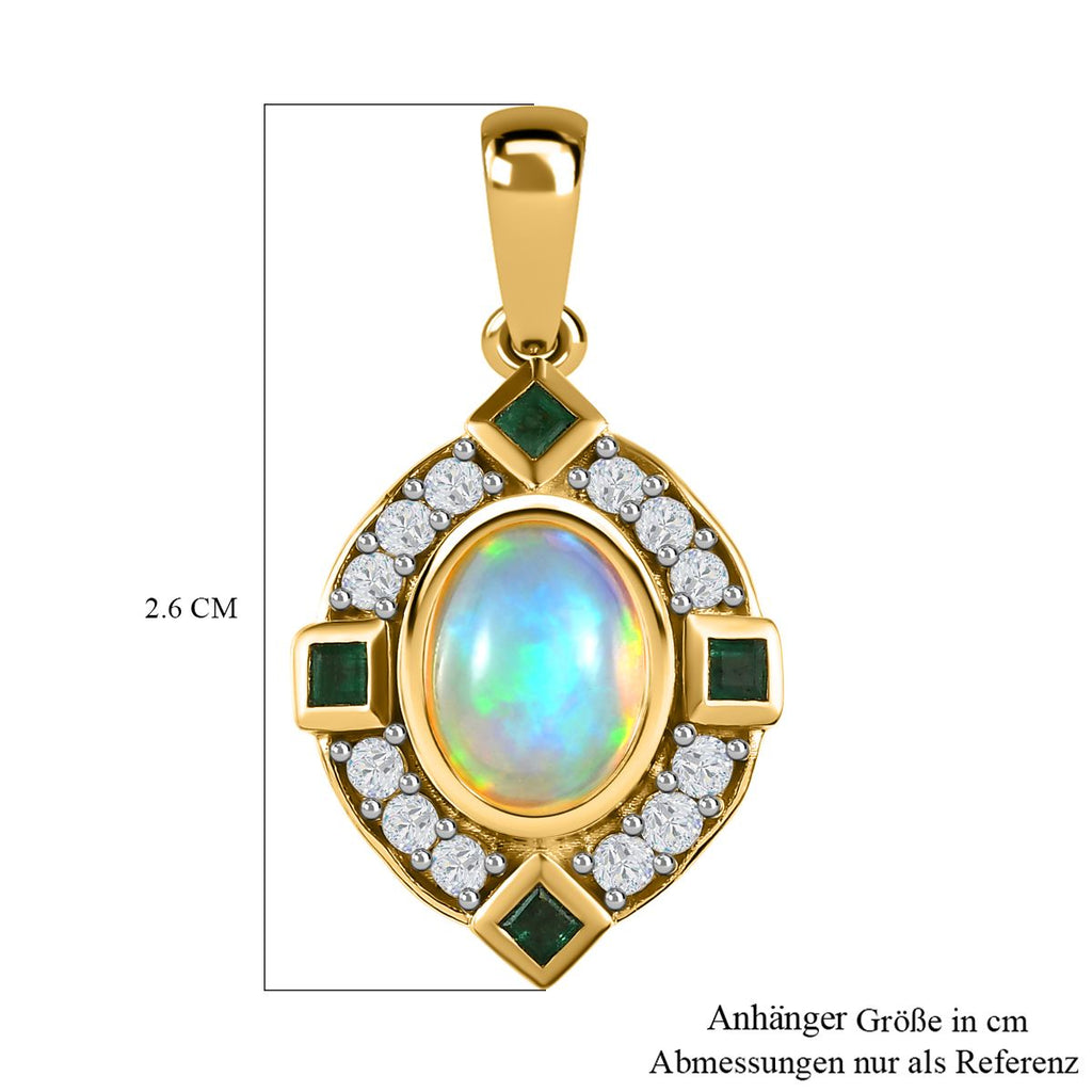 Natürlicher, äthiopischer Opal, Smaragd und Zirkon-Anhänger, 925 Silber Vermeil ca. 1.60 ct