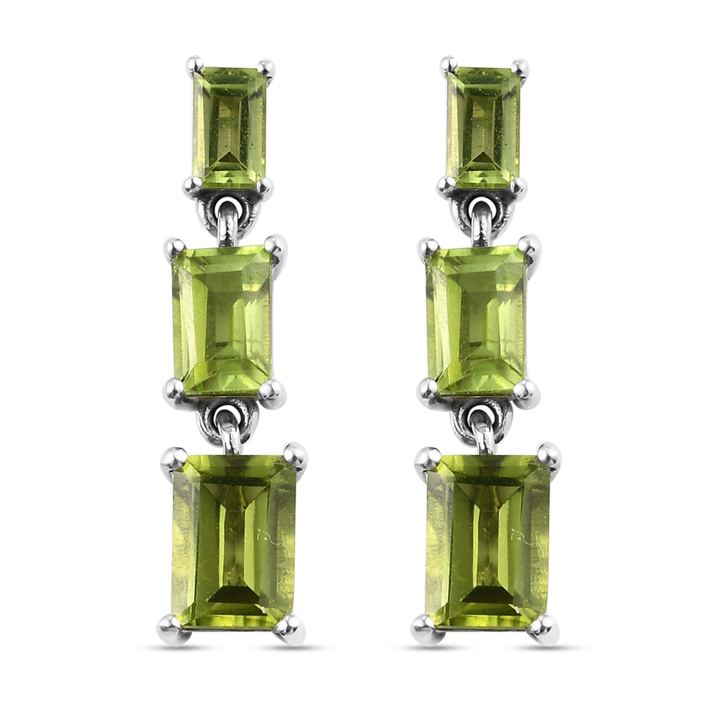 Natürlicher Peridot Tropfen-Ohrringe, 925 Silber platiniert ca. 4,02 ct