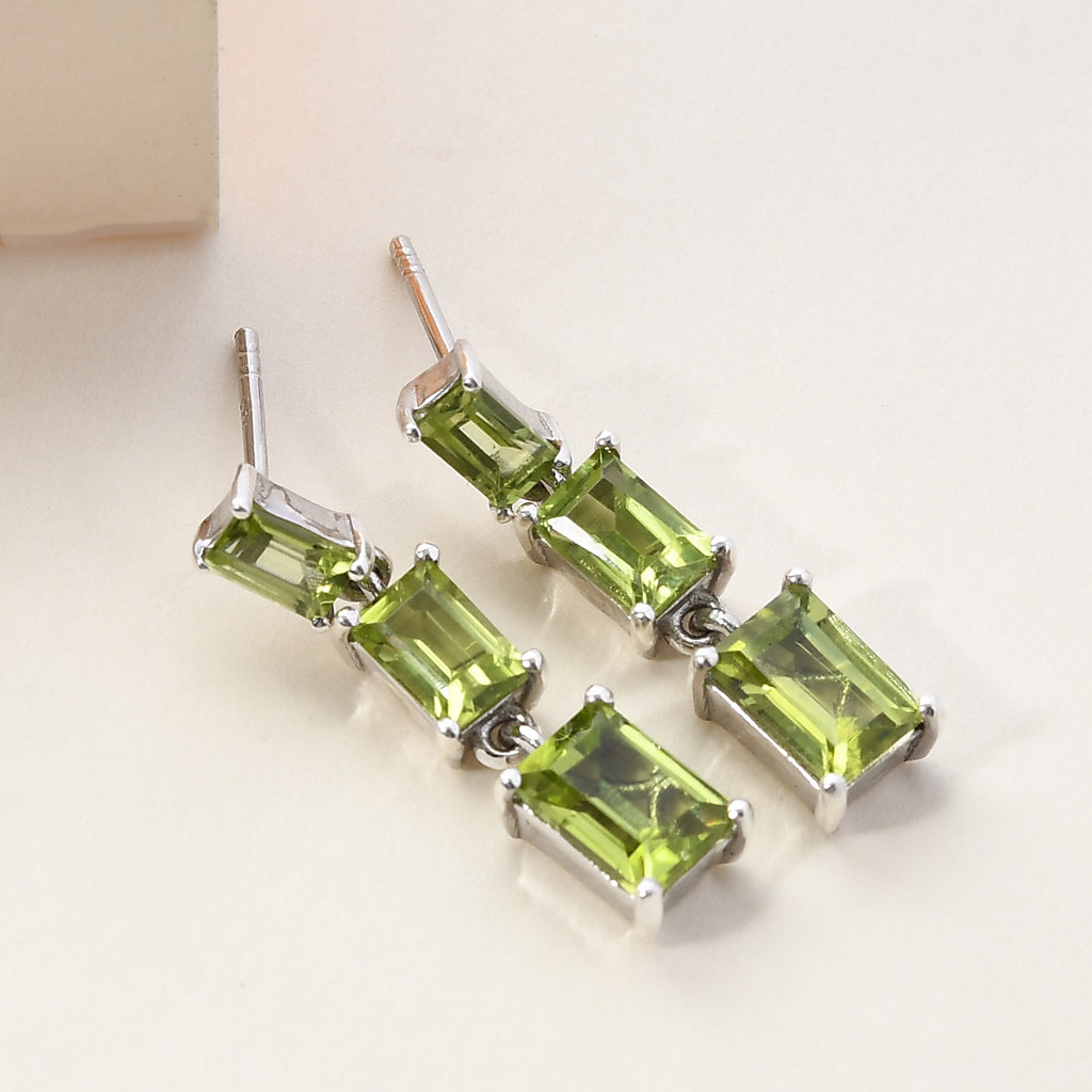 Natürlicher Peridot Tropfen-Ohrringe, 925 Silber platiniert ca. 4,02 ct