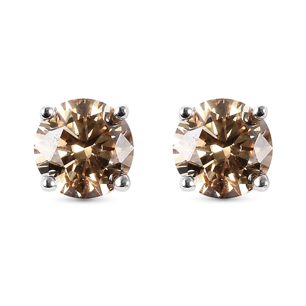 Champagner Moissanit Ohrstecker 925 Silber rhodiniert ca. 0,87 ct