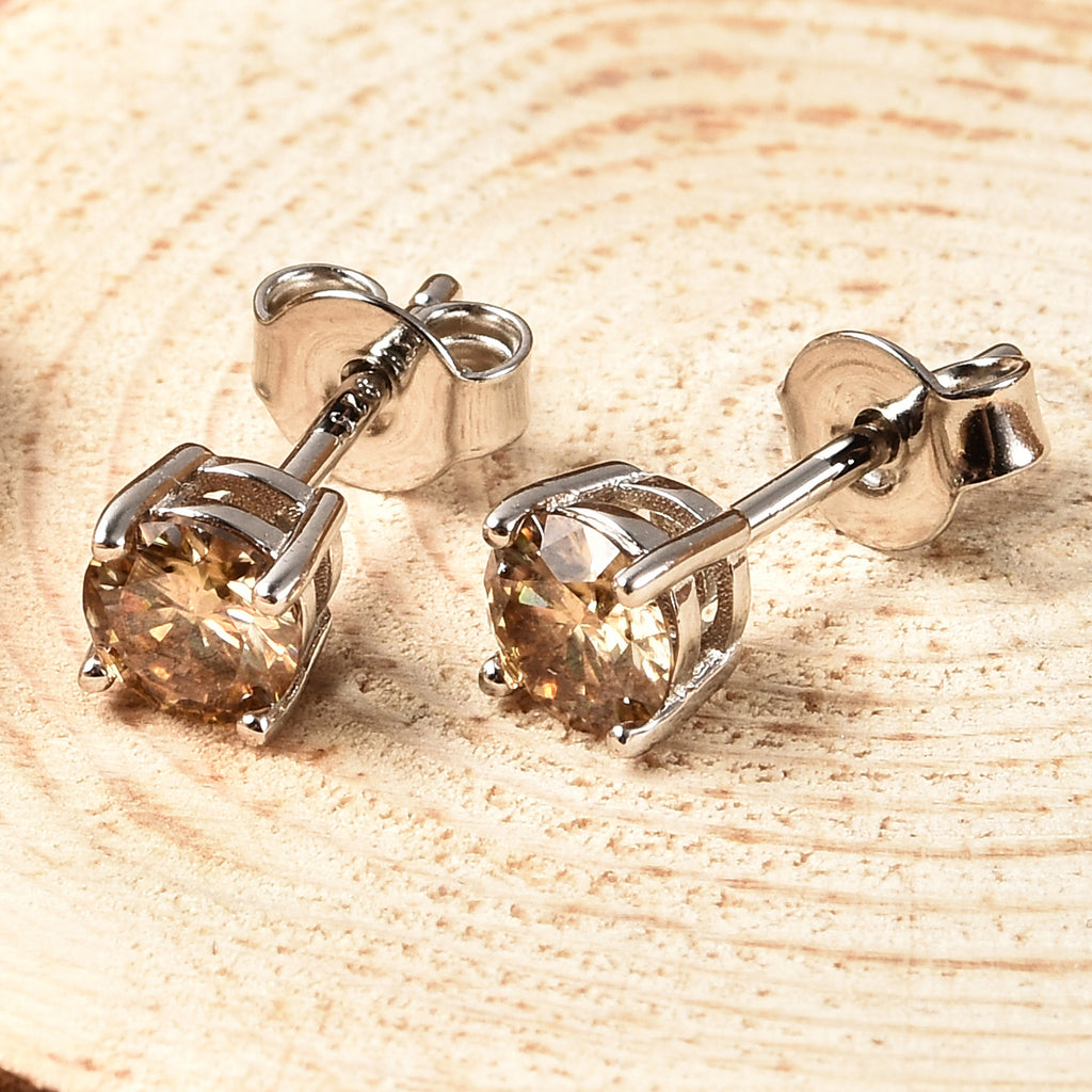 Champagner Moissanit Ohrstecker 925 Silber rhodiniert ca. 0,87 ct