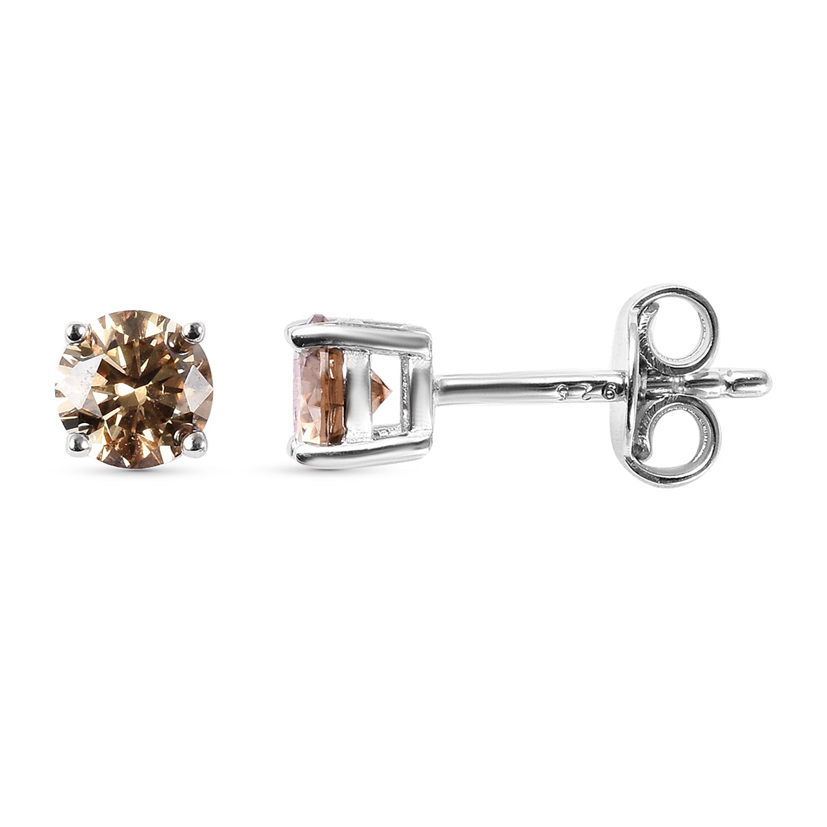 Champagner Moissanit Ohrstecker 925 Silber rhodiniert ca. 0,87 ct