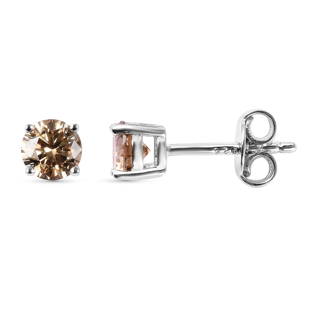 Champagner Moissanit Ohrstecker 925 Silber rhodiniert ca. 0,87 ct