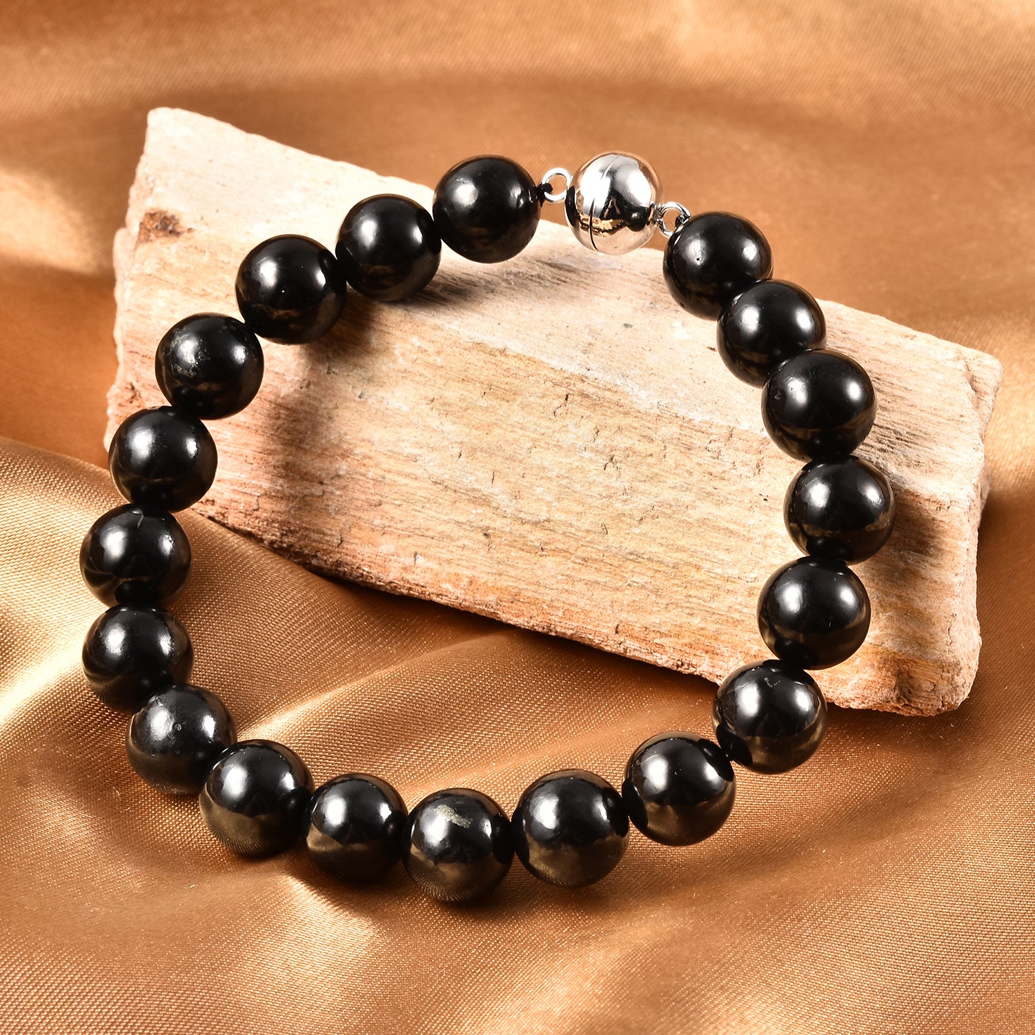 Shungit flexibel Armband ca. 20 cm lange mit Magnetschloss 925 Silber rhodiniert
