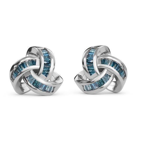 D'Joy blaue Diamant Liebesknoten Ohrstecker, 925 Silber platiniert - 0,25 ct.