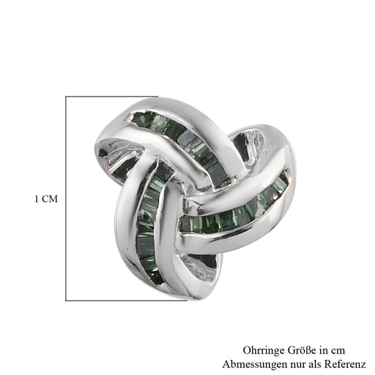 0,25 Ct. Grüner Diamant Knoten Ohrstecker aus 925 Silber platiniert