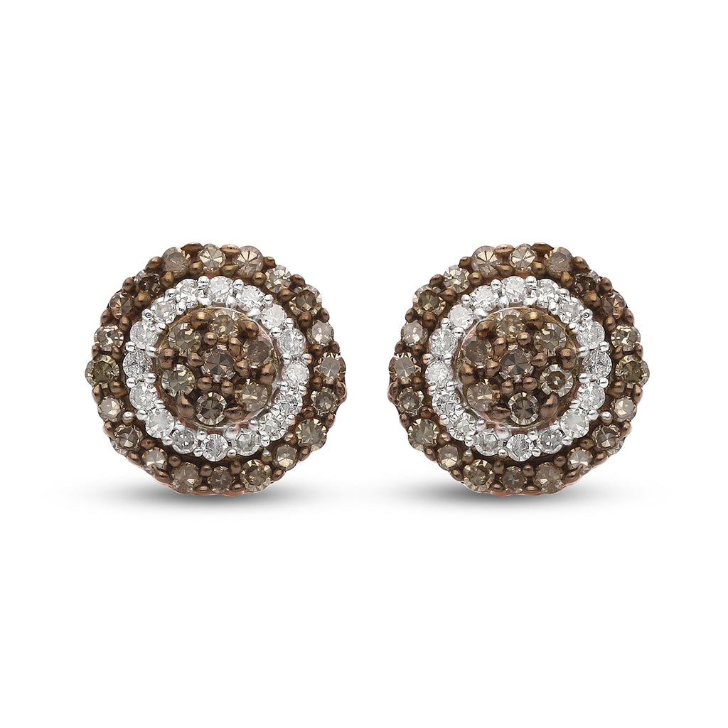 Natürliche Champagner Diamant-Ohrstecker, 925 Silber Roségold Vermeil ca. 0,50 ct