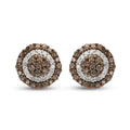 Natürliche Champagner und weiße Diamant-Halo-Ohrstecker in Silber