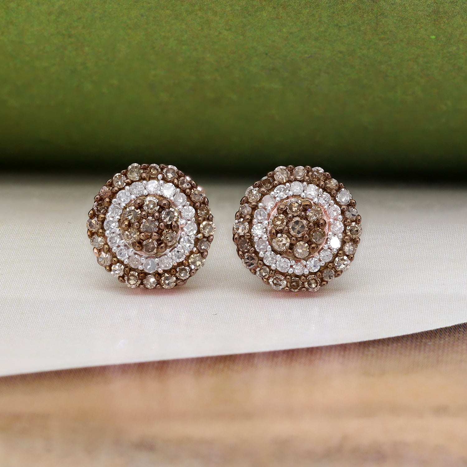 Natürliche Champagner Diamant-Ohrstecker, 925 Silber Roségold Vermeil ca. 0,50 ct