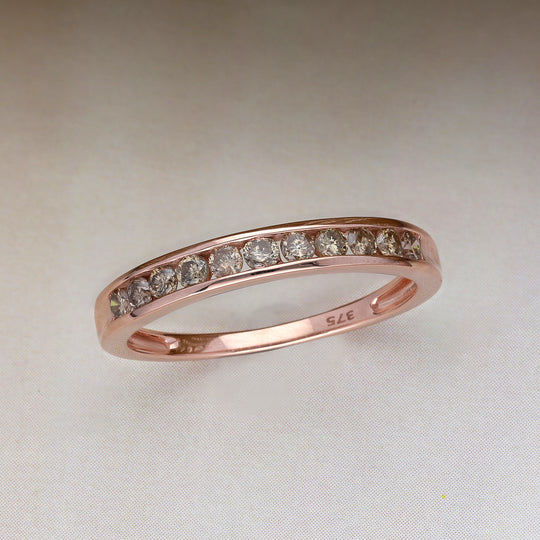 Champagner Diamant Half Eternity-Ring, zertifiziert I2-I3, 375 Roségold ca. 0,50 ct