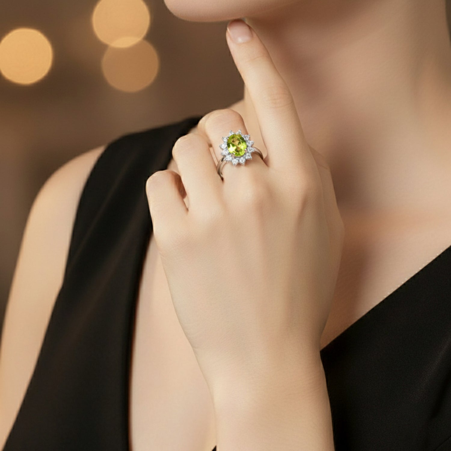 AA Peridot, Zirkon Ring 925 Silber Platiniert (Größe 17.00) ca. 1.31 ct