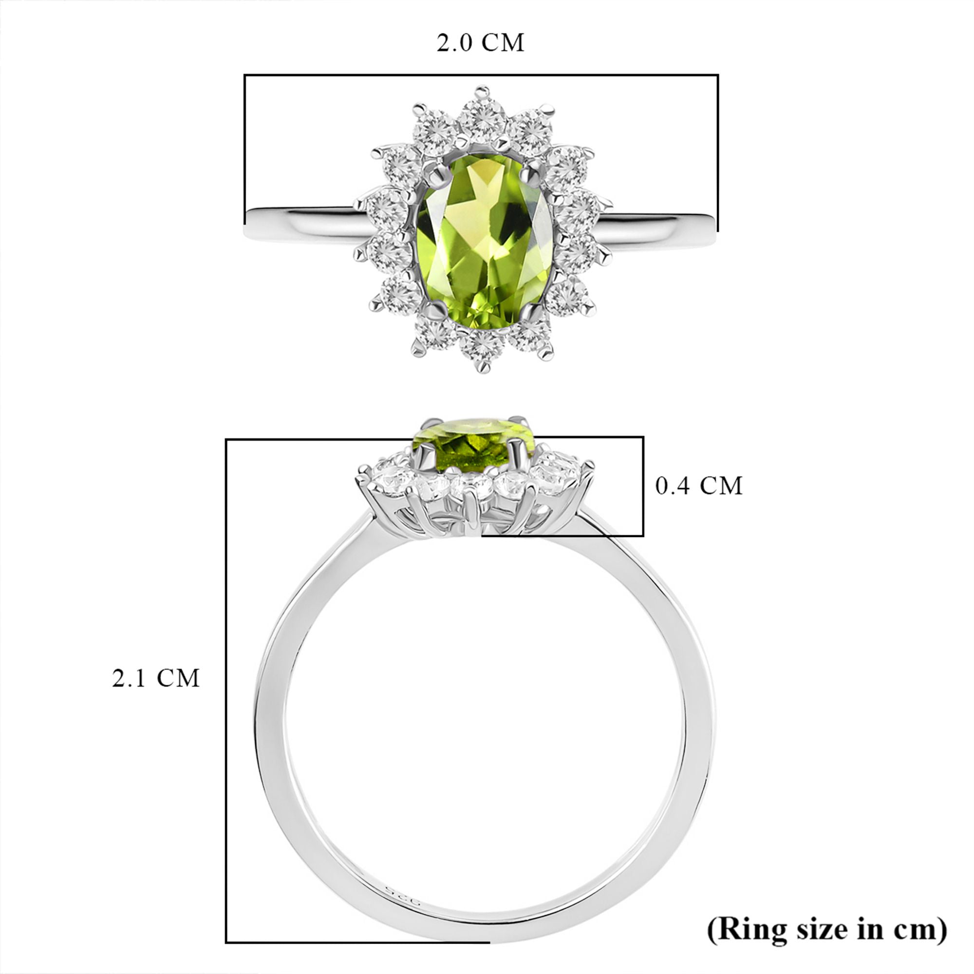 AA Peridot, Zirkon Ring 925 Silber Platiniert (Größe 17.00) ca. 1.31 ct