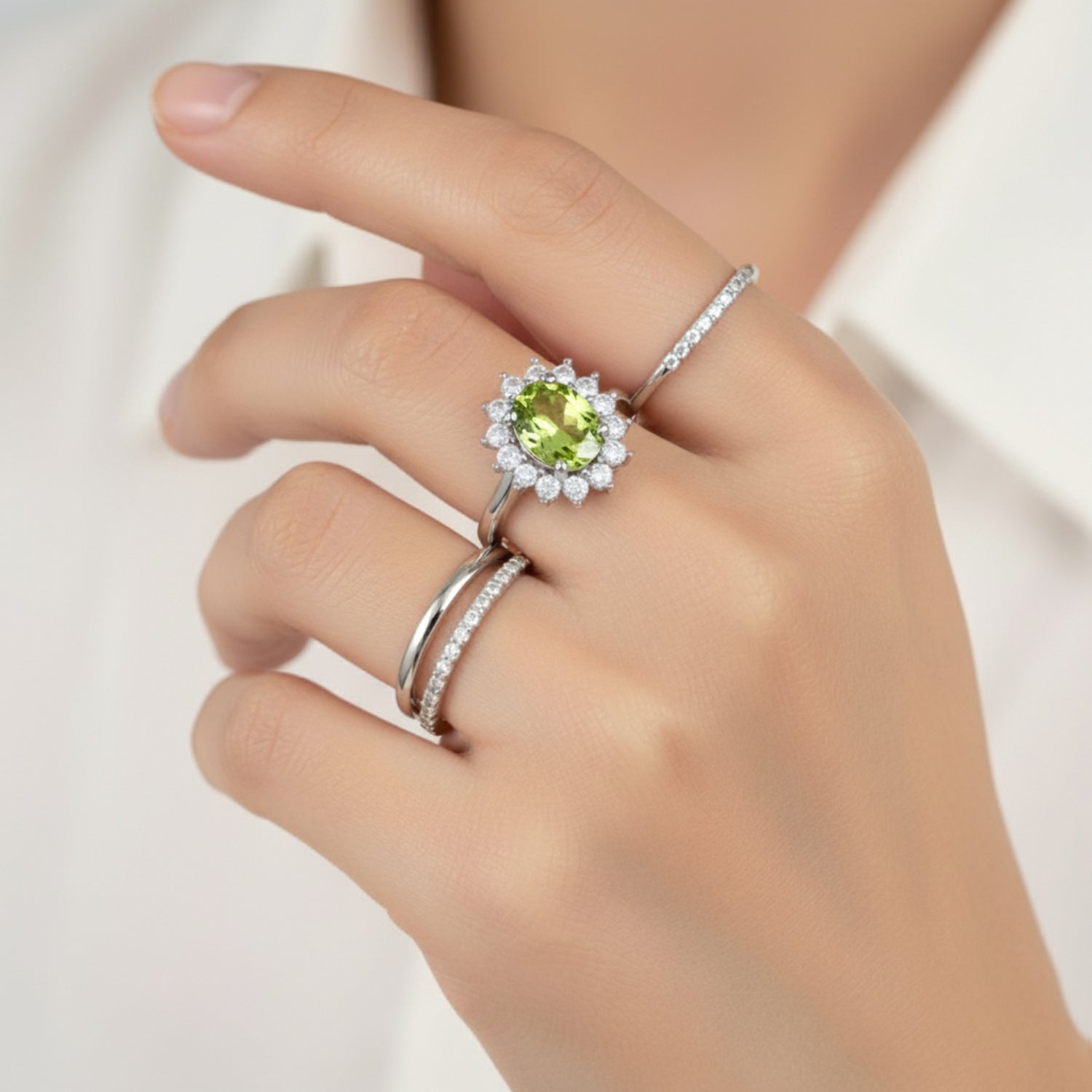 AA Peridot, Zirkon Ring 925 Silber Platiniert (Größe 17.75) ca. 1,31 ct