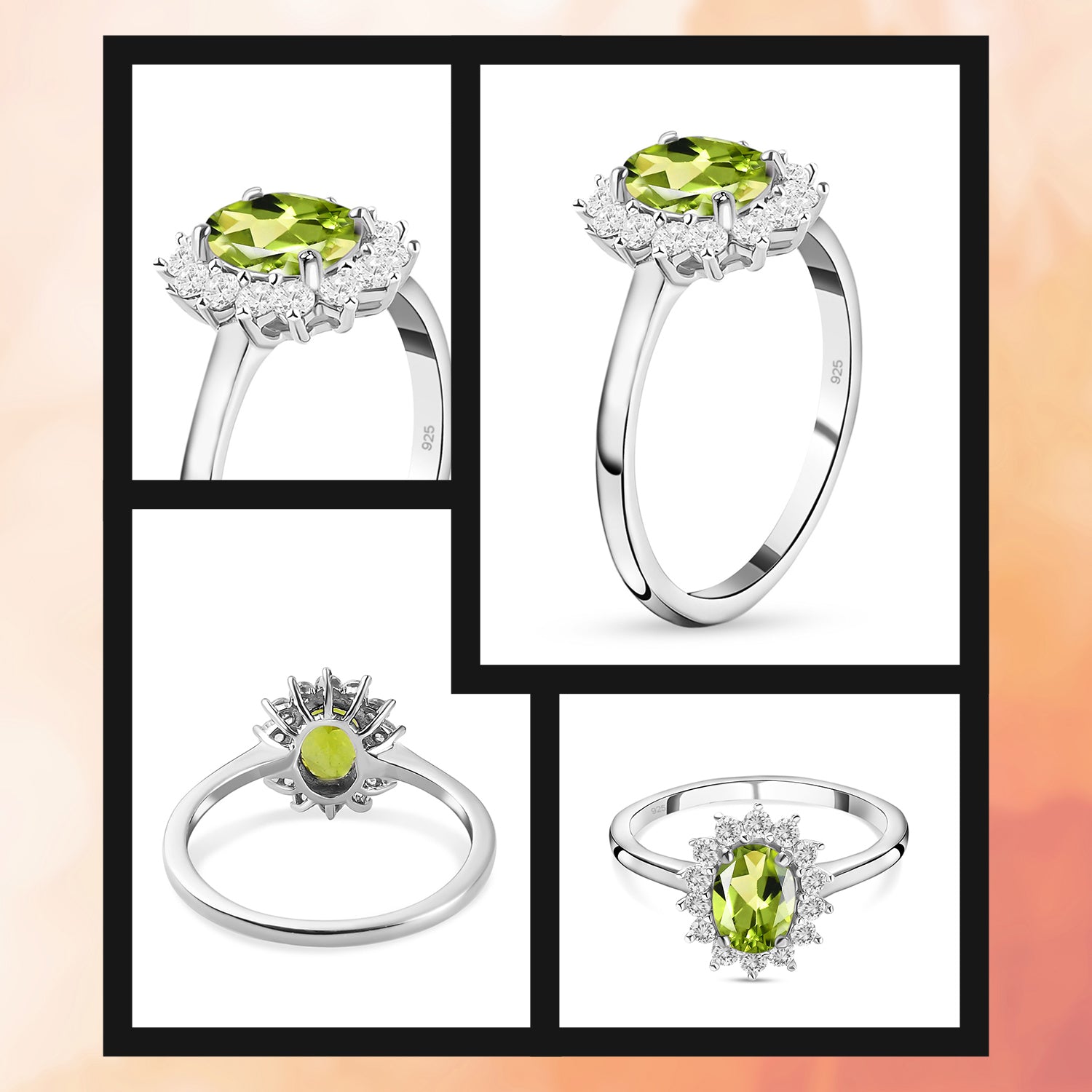 AA Peridot, Zirkon Ring 925 Silber Platiniert (Größe 17.75) ca. 1,31 ct