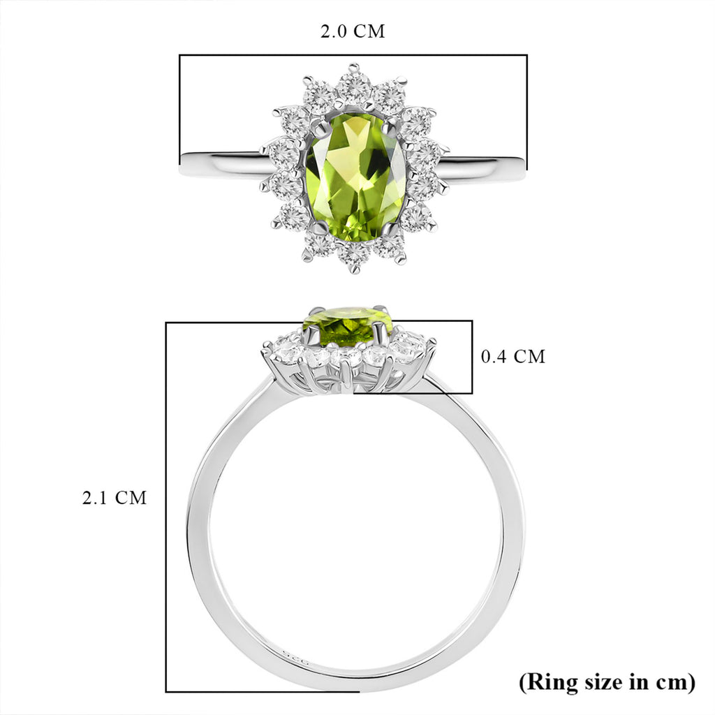 AA Peridot, Zirkon Ring 925 Silber Platiniert (Größe 17.75) ca. 1,31 ct