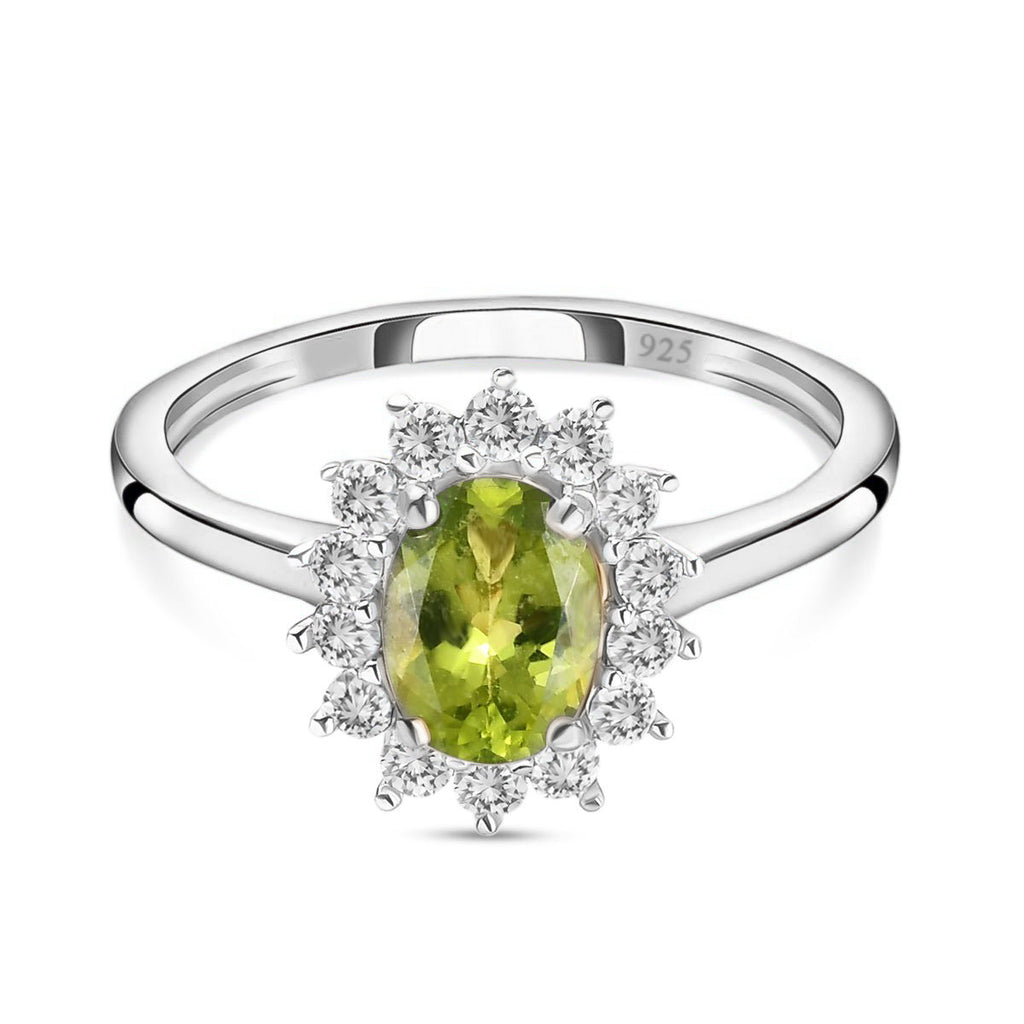 AA Peridot, Zirkon Ring 925 Silber Platiniert (Größe 19.00) ca. 1,31 ct