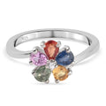 Mehrfarbig Saphir und Zirkon Blumen Ring 925 Silber platiniert (Größe 16.00) ca. 1,08 ct
