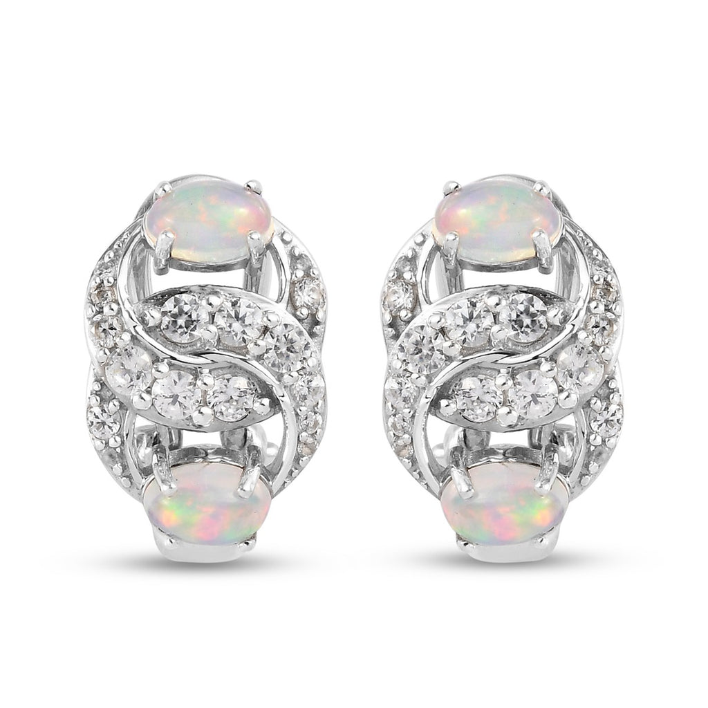 Natürlicher Äthiopischer Opal und Zirkon Ohrringe 925 Silber platiniert ca. 2,10 ct