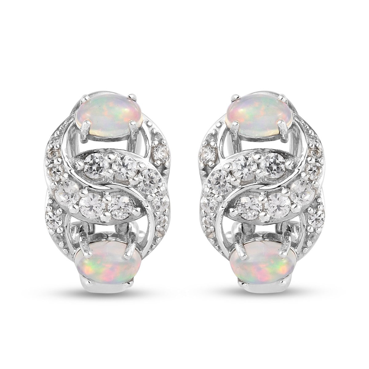 Natürlicher Äthiopischer Opal und Zirkon Ohrringe 925 Silber platiniert ca. 2,10 ct