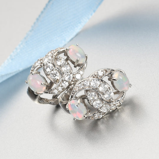 Natürlicher Äthiopischer Opal und Zirkon Ohrringe 925 Silber platiniert ca. 2,10 ct