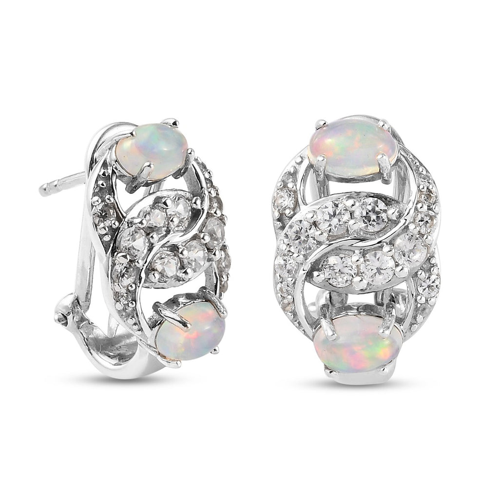 Natürlicher Äthiopischer Opal und Zirkon Ohrringe 925 Silber platiniert ca. 2,10 ct