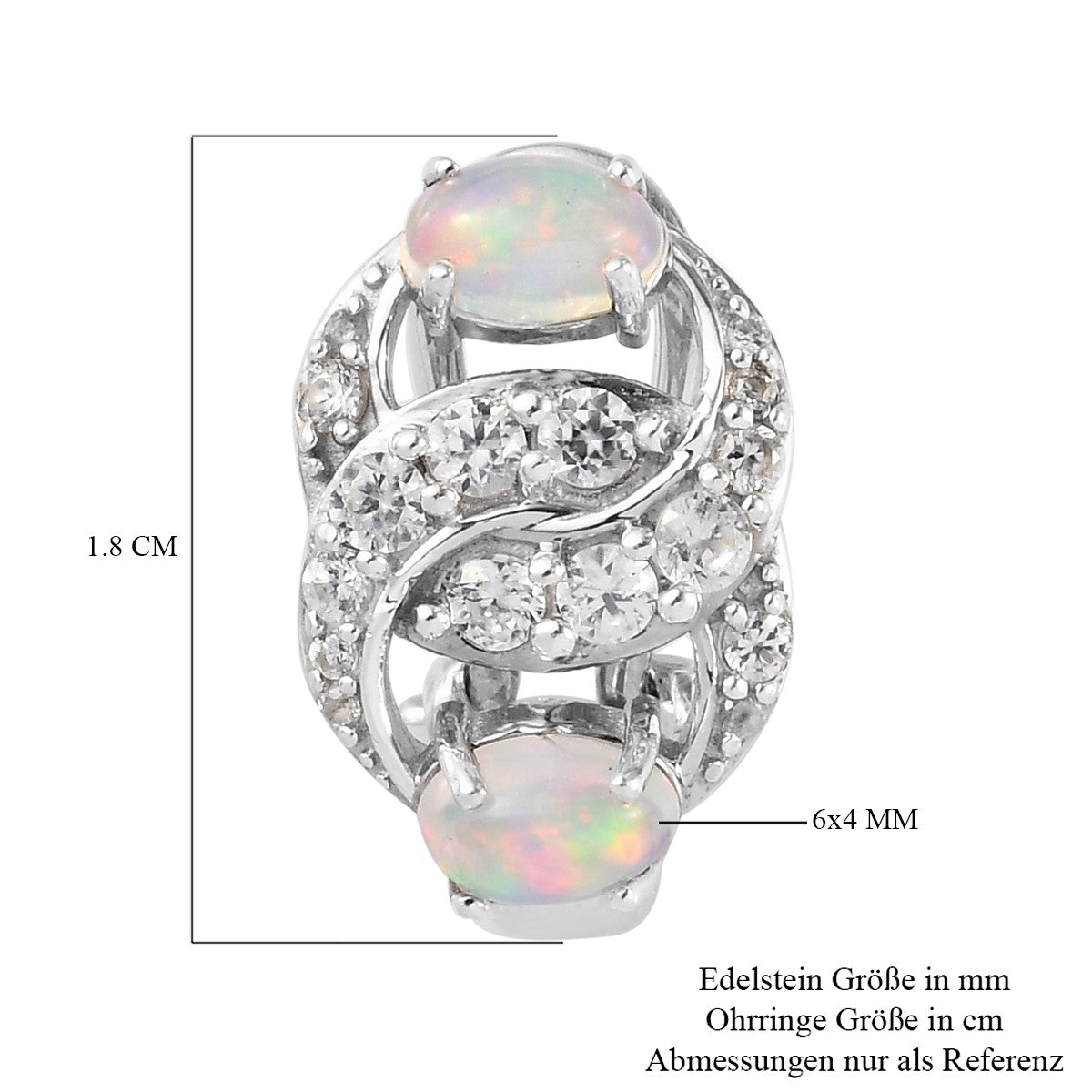 Natürlicher Äthiopischer Opal und Zirkon Ohrringe 925 Silber platiniert ca. 2,10 ct