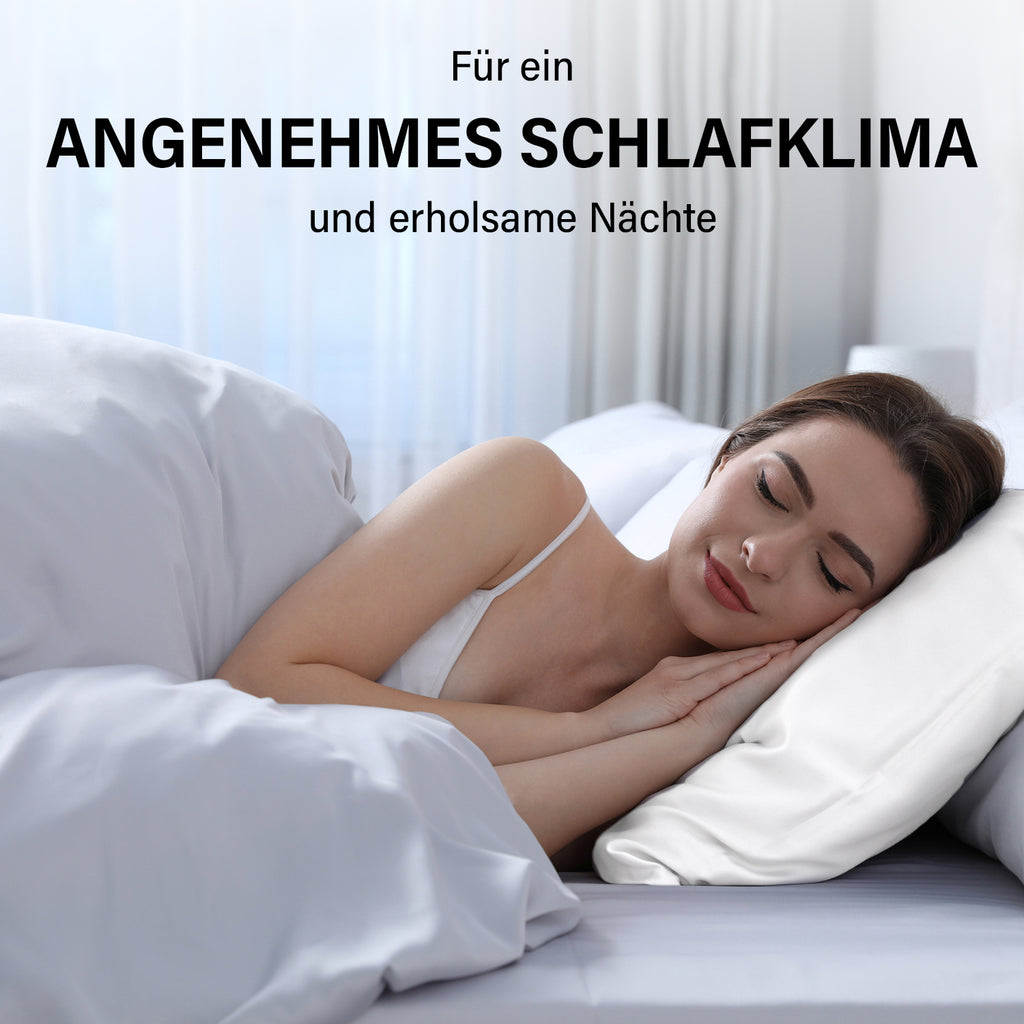 2er Set - Seidenkissenbezüge, Oberseite aus 100% Maulbeerseide, Unterseite aus Tencel Material, hypoallergen, weiß