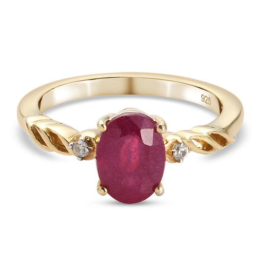 Afrikanischer Rubin und Zirkon Solitär-Ring, (Fissure gefüllt), 925 Silber vergoldet (Größe 20.00) ca. 1,31 ct