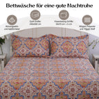 Serenity Night: 3er-Set, Bedruckter, reversibeler Quilt 240x260 cm mit 2 Saumkissenbezügen 50x70 cm, Santa Fe, Orange, blau