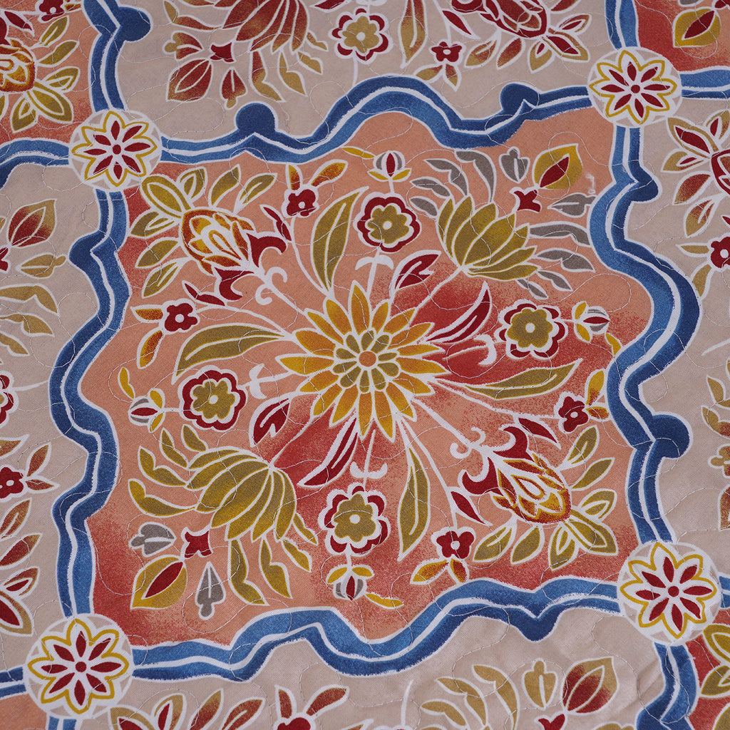 Serenity Night: 3er-Set, Bedruckter, reversibeler Quilt 240x260 cm mit 2 Saumkissenbezügen 50x70 cm, Santa Fe, Orange, blau