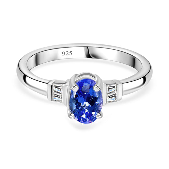 Tansanit und Zirkon Ring 925 Silber platiniert (Größe 17.00) ca. 1,30 ct